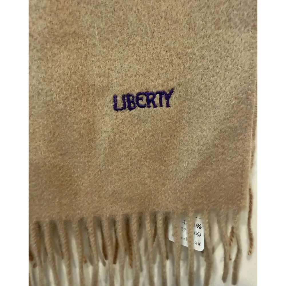 NWT Liberty London 100% Cashmere Tan Fringe Scarf 60